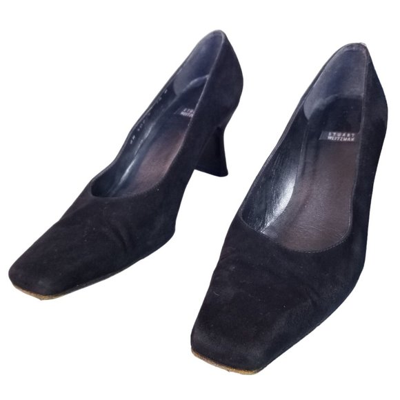 Vintage Square toe Stuart Weitzman black suede high heels size 7.5 - Picture 2 of 8
